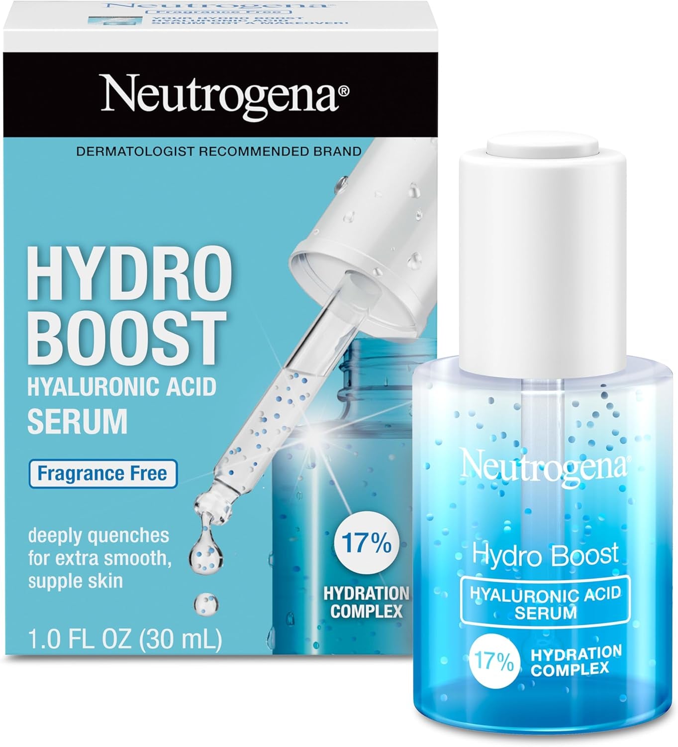 Neutrogena Hydro Boost Hyaluronic Acid Serum with 17% Hydration Complex, Lightweight Daily Hyaluronic Acid Facial Serum for Dry Skin, Oil-Free Fragrance-Free, 1 Fl. Oz