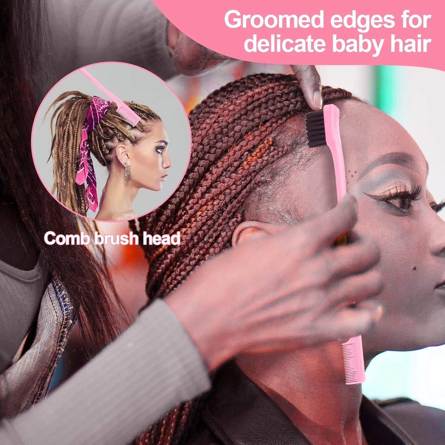 3 Piezas Cepillo De Cerdas Para El Pelo Con Peine De Cola De Rata, Cepillo Y Peine Para El Pelo De Bebé Y Pelo Suelto - Rosa