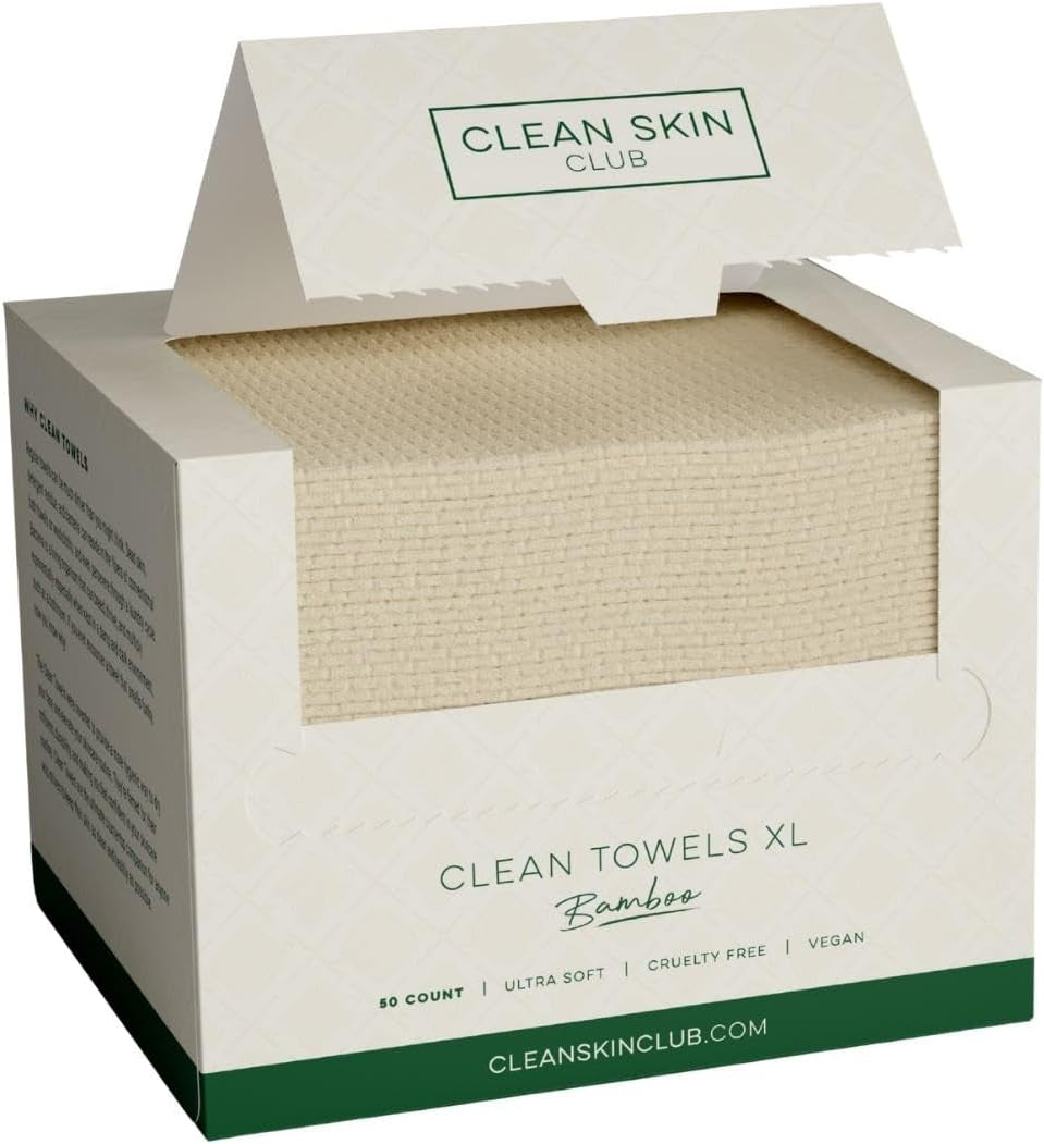 CLEAN SKIN CLUB Toallas Limpias Bambú XL | Toalla Facial Biodegradable World 1ST | Toallitas Desmaquillantes Desechables En Seco | Súper Suave Para Pieles Sensibles (50 Unidades/Caja Individual)