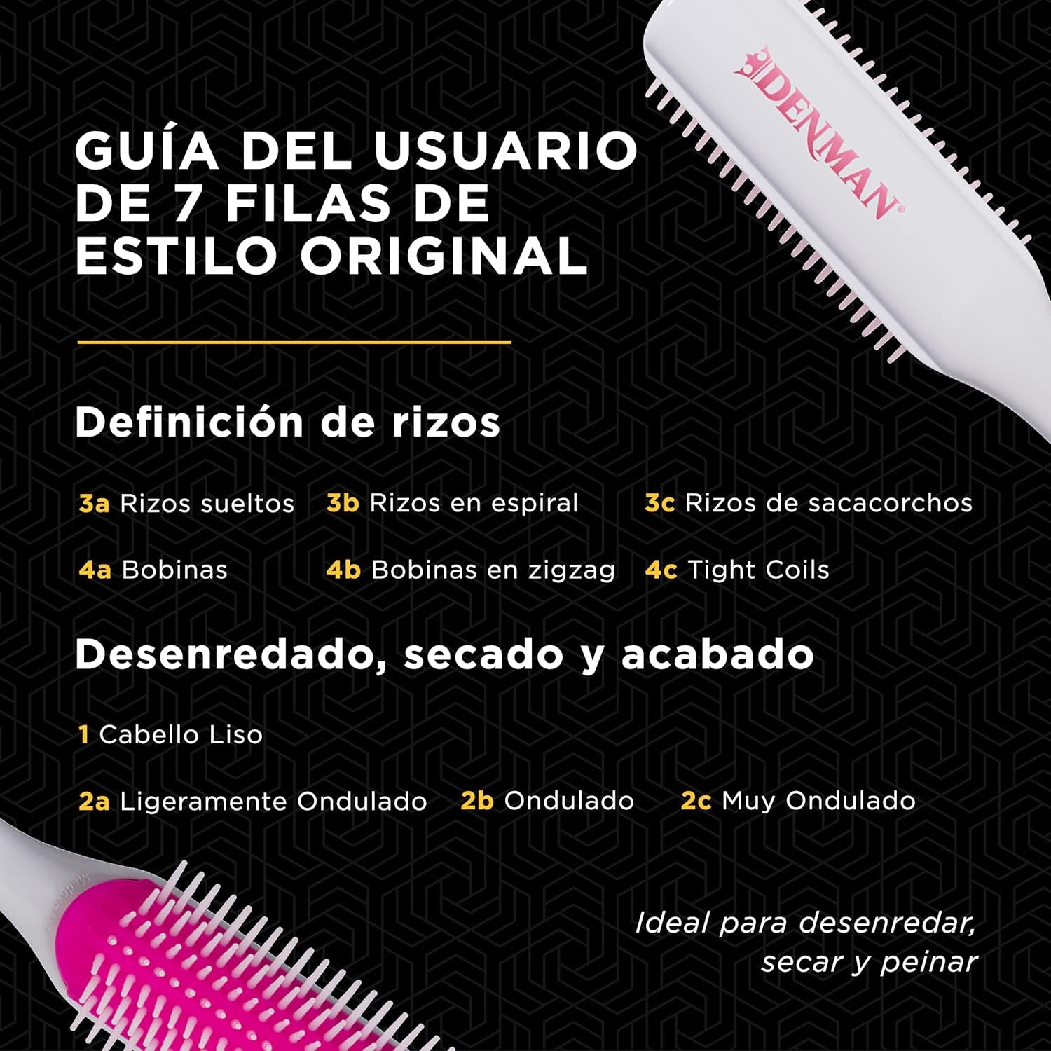 Curly Hair Brush D3 (Cherry Blossom) Cepillo De Peinado De 7 Filas Para Desenredar, Separar, Dar Forma Y Definir Rizos - Para Mujeres Y Hombres