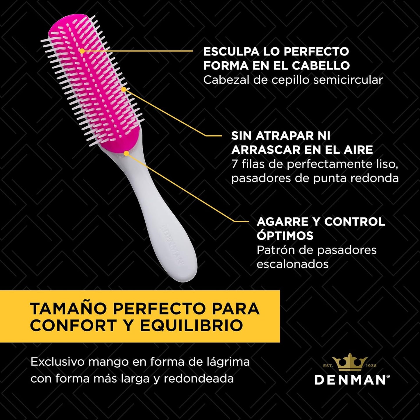 Curly Hair Brush D3 (Cherry Blossom) Cepillo De Peinado De 7 Filas Para Desenredar, Separar, Dar Forma Y Definir Rizos - Para Mujeres Y Hombres