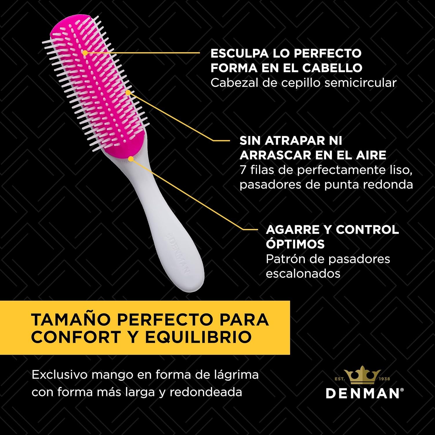 Curly Hair Brush D3 (Cherry Blossom) Cepillo De Peinado De 7 Filas Para Desenredar, Separar, Dar Forma Y Definir Rizos - Para Mujeres Y Hombres